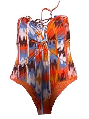 Adult Orange Patterned One-Piece Swimsuit - Cia Marítima beachwear
